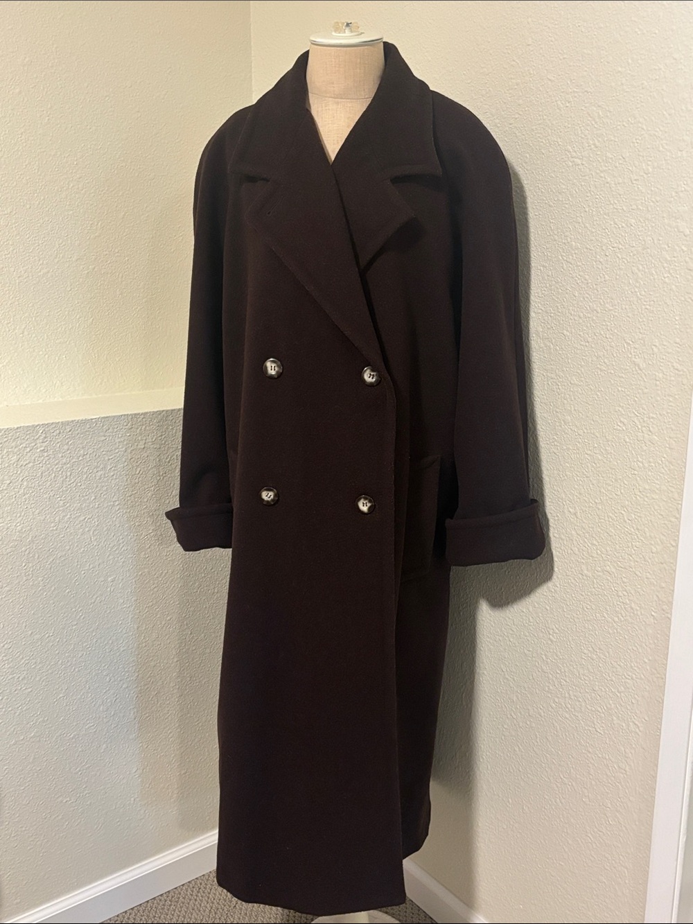 80s 100% Wool Brown Lined Double Breasted Overcoat Academia Donny Brook Fall